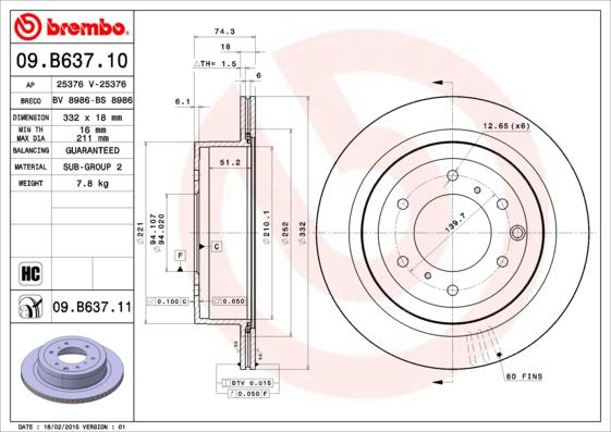 Brembo 09.B637.11 - Əyləc Diski furqanavto.az