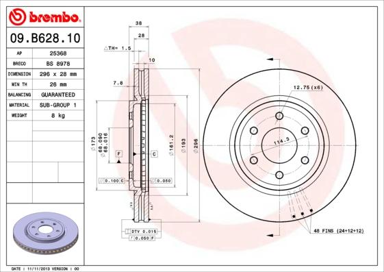 Brembo 09.B628.10 - Əyləc Diski furqanavto.az