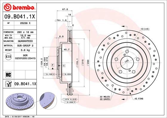 Brembo 09.B041.1X - Əyləc Diski furqanavto.az