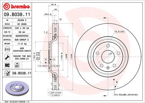 Brembo 09.B038.11 - Əyləc Diski furqanavto.az