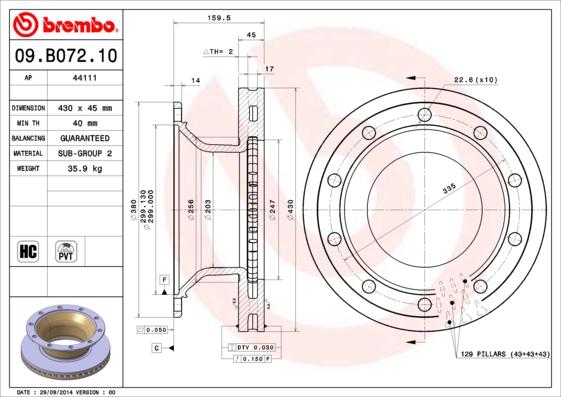 Brembo 09.B072.10 - Əyləc Diski furqanavto.az