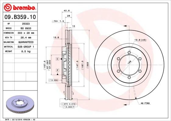 Brembo 09.B359.10 - Əyləc Diski furqanavto.az