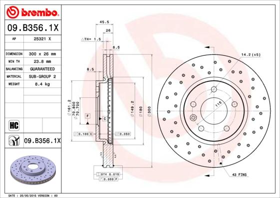 Brembo 09.B356.1X - Əyləc Diski furqanavto.az