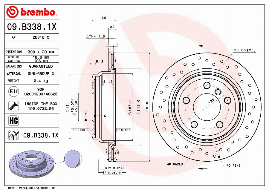 Brembo 09.B338.1X - Əyləc Diski furqanavto.az