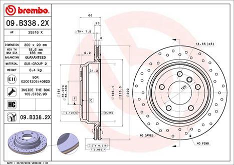 Brembo 09.B338.2X - Əyləc Diski furqanavto.az