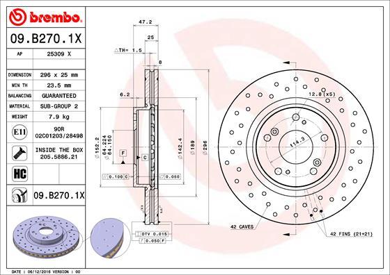 Brembo 09.B270.1X - Əyləc Diski furqanavto.az