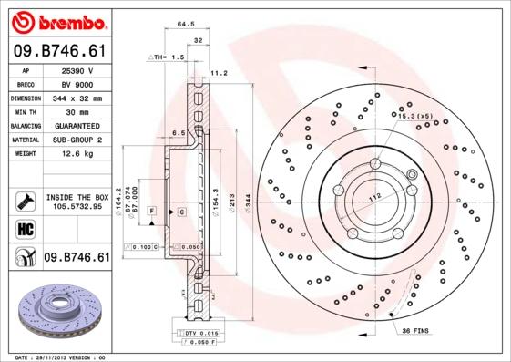 Brembo 09.B746.61 - Əyləc Diski furqanavto.az