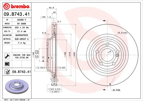 Brembo 09.B743.41 - Əyləc Diski furqanavto.az