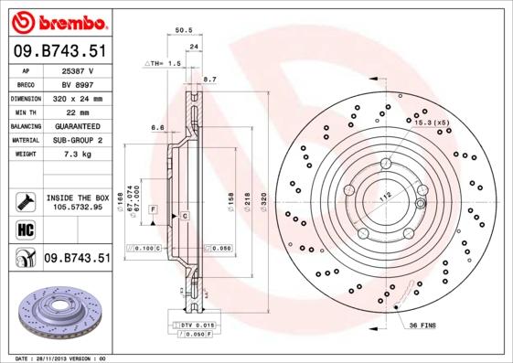 Brembo 09.B743.51 - Əyləc Diski furqanavto.az