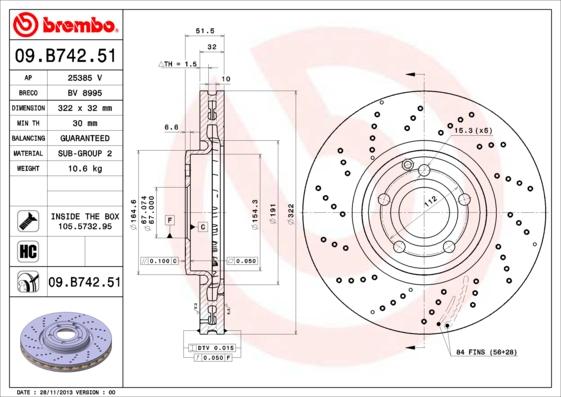 Brembo 09.B742.51 - Əyləc Diski furqanavto.az