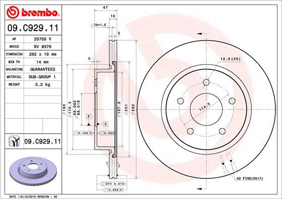 Brembo 09.C929.11 - Əyləc Diski furqanavto.az