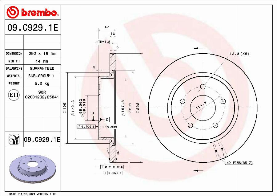 Brembo 09.C929.1E - Əyləc Diski furqanavto.az