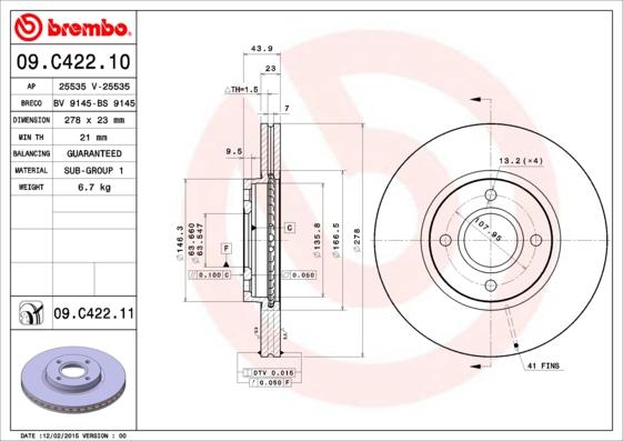 Brembo 09.C422.11 - Əyləc Diski furqanavto.az