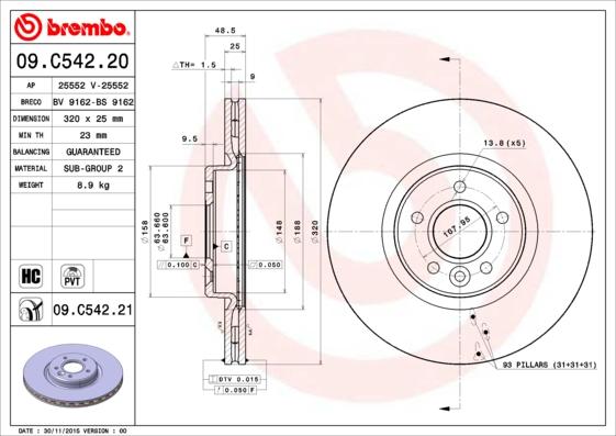 Brembo 09.C542.21 - Əyləc Diski furqanavto.az