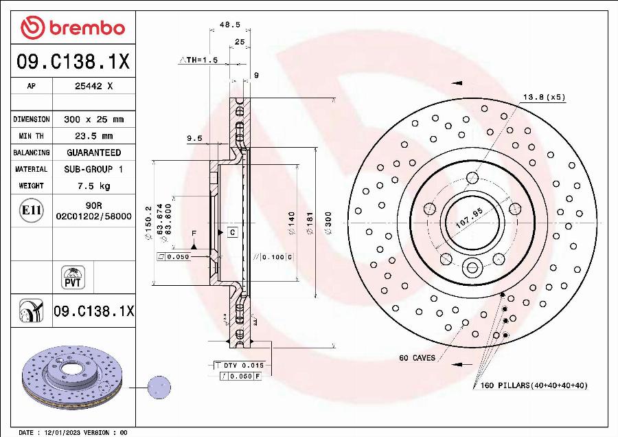 Brembo 09.C138.1X - Əyləc Diski furqanavto.az