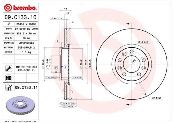 Brembo 09.C133.11 - Əyləc Diski furqanavto.az