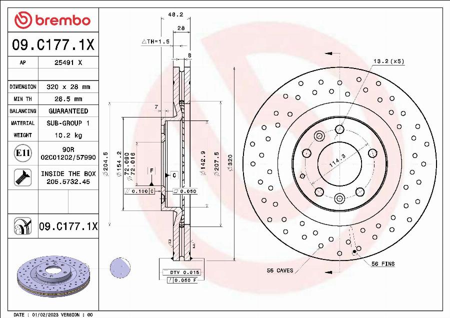 Brembo 09.C177.1X - Əyləc Diski furqanavto.az