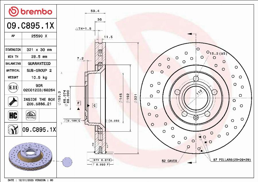 Brembo 09.C895.1X - Əyləc Diski furqanavto.az