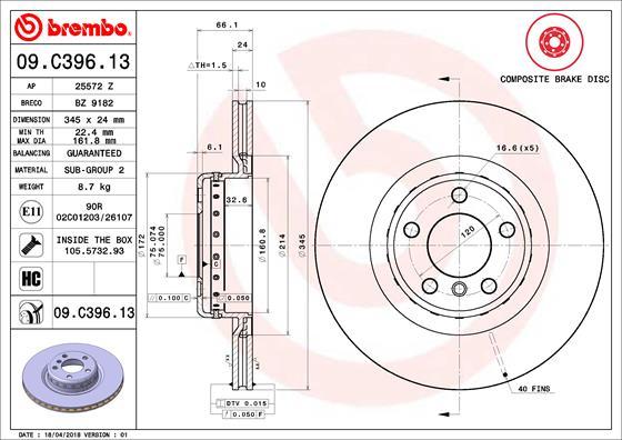 Brembo 09.C396.13 - Əyləc Diski furqanavto.az