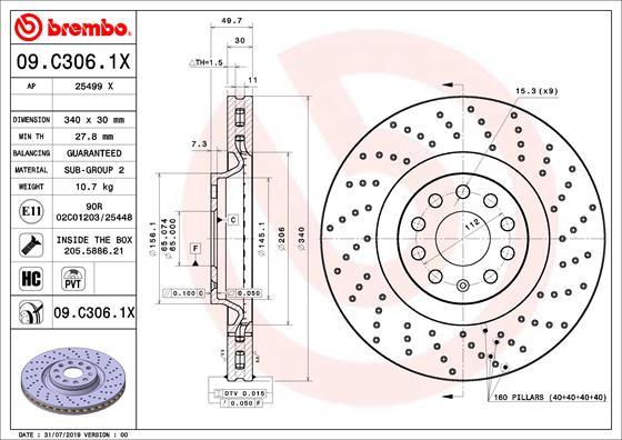 Brembo 09.C306.1X - Əyləc Diski furqanavto.az