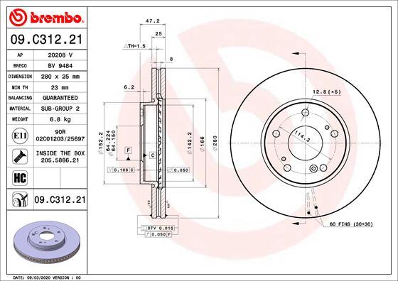 Brembo 09.C312.21 - Əyləc Diski furqanavto.az