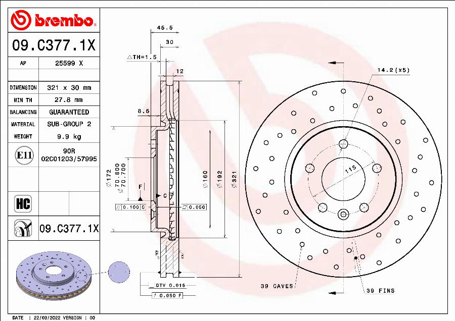 Brembo 09.C377.1X - Əyləc Diski furqanavto.az