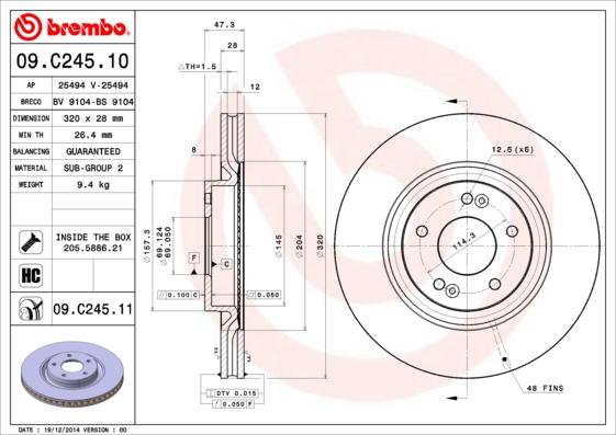 Brembo 09.C245.11 - Əyləc Diski furqanavto.az