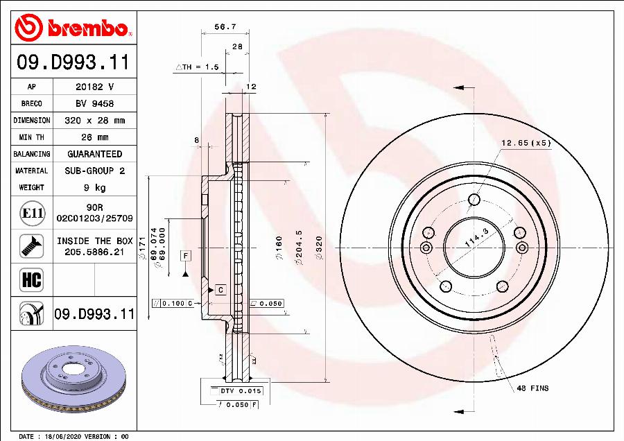 Brembo 09.D993.11 - Əyləc Diski www.furqanavto.az