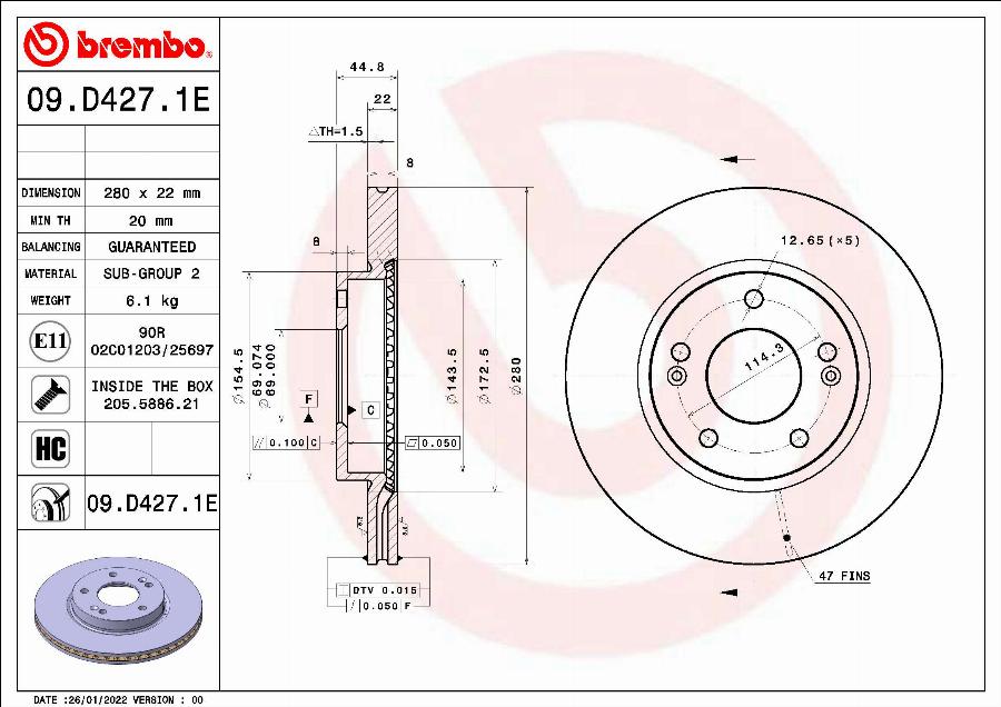 Brembo 09.D427.1E - Əyləc Diski furqanavto.az