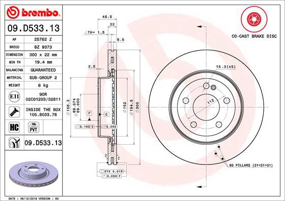 Brembo 09.D533.13 - Əyləc Diski www.furqanavto.az