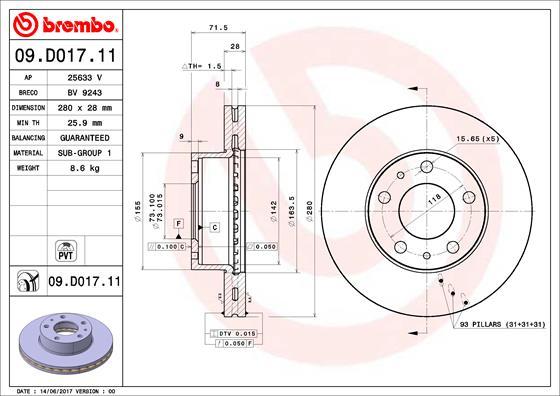 Brembo 09.D017.11 - Əyləc Diski furqanavto.az