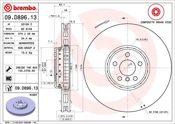 Brembo 09.D896.13 - Əyləc Diski furqanavto.az