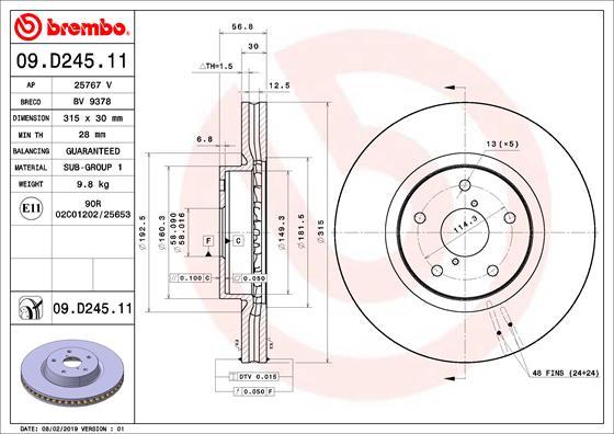 Brembo 09.D245.11 - Əyləc Diski furqanavto.az