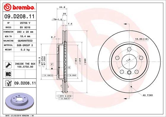 Brembo 09.D208.11 - Əyləc Diski furqanavto.az