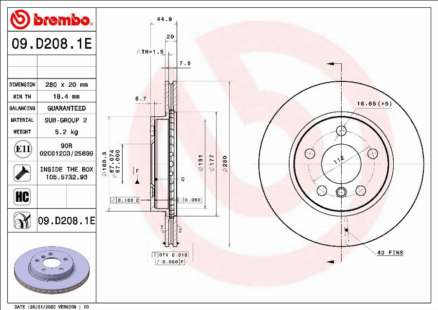 Brembo 09.D208.1E - Əyləc Diski furqanavto.az