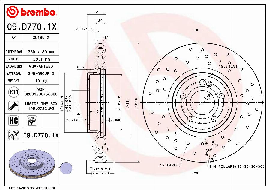 Brembo 09.D770.1X - Əyləc Diski furqanavto.az