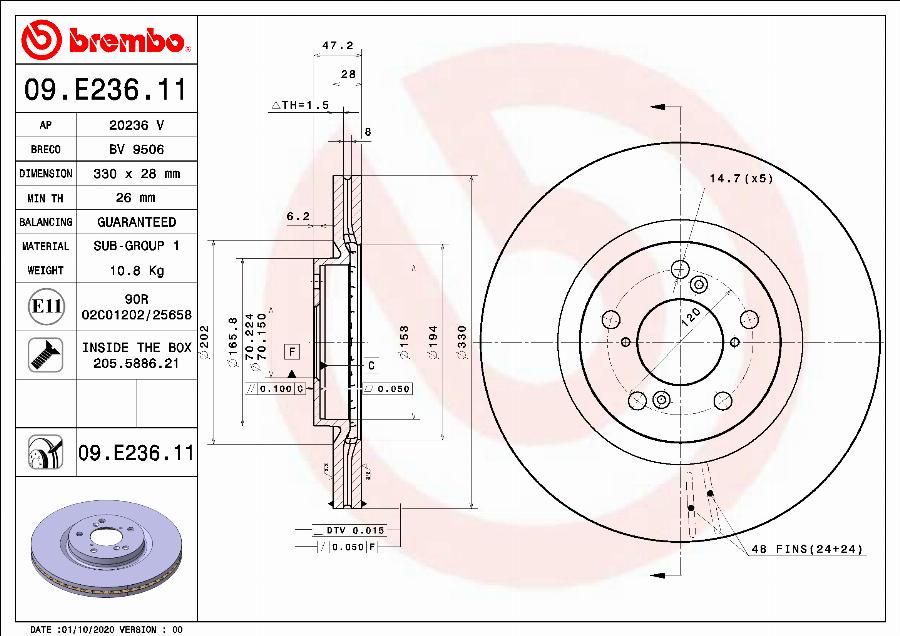 Brembo 09.E236.11 - Əyləc Diski furqanavto.az