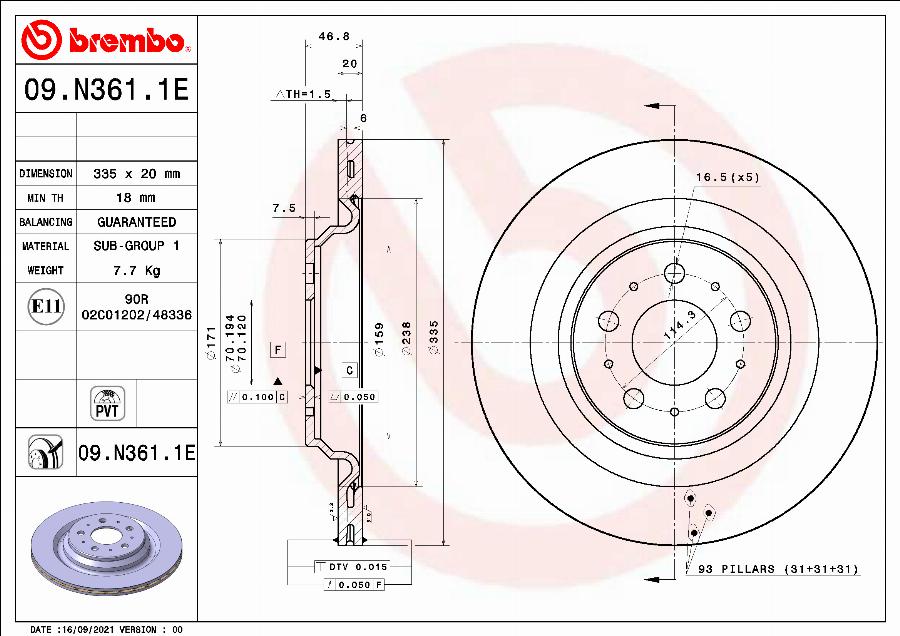 Brembo 09.N361.1E - Əyləc Diski furqanavto.az