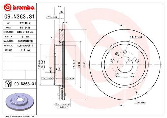 Brembo 09.N363.31 - Əyləc Diski furqanavto.az