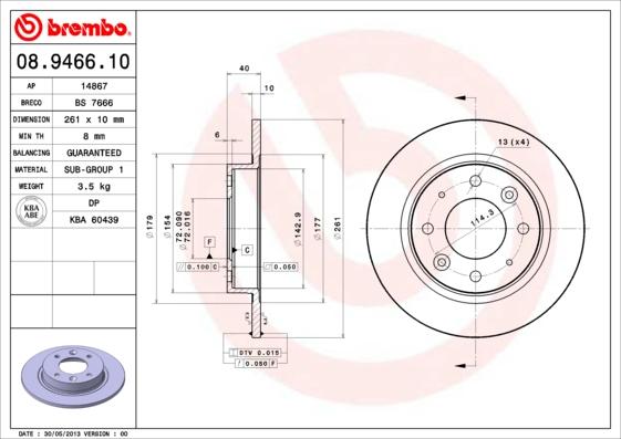 Brembo 08.9466.10 - Əyləc Diski furqanavto.az