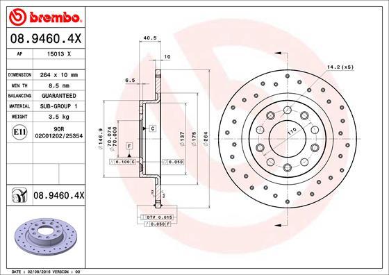 Brembo 08.9460.4X - Əyləc Diski furqanavto.az