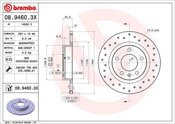 Brembo 08.9460.3X - Əyləc Diski furqanavto.az