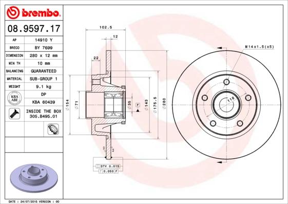 Brembo 08.9597.17 - Əyləc Diski furqanavto.az