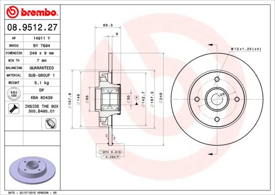 Brembo 08.9512.27 - Əyləc Diski furqanavto.az