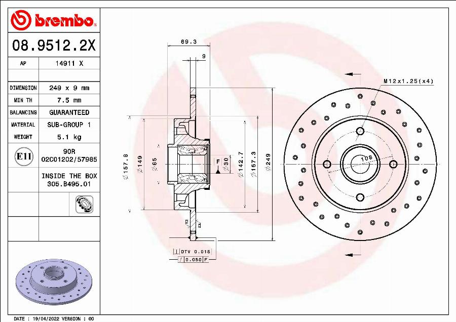 Brembo 08.9512.2X - Əyləc Diski furqanavto.az