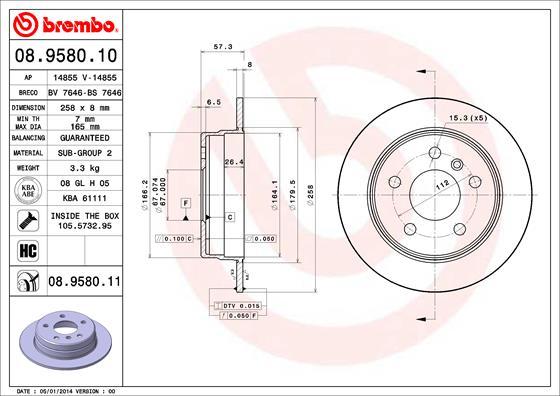 Brembo 08.9580.10 - Əyləc Diski furqanavto.az