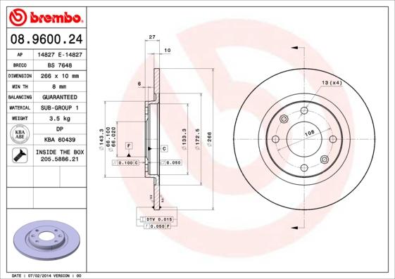 Brembo 08.9600.24 - Əyləc Diski furqanavto.az