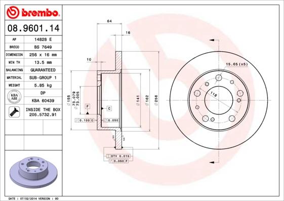 Brembo 08.9601.14 - Əyləc Diski furqanavto.az