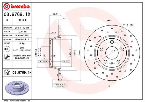 Brembo 08.9769.1X - Əyləc Diski furqanavto.az