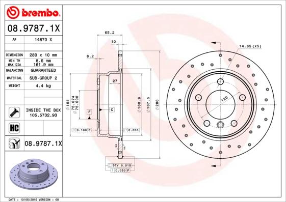 Brembo 08.9787.1X - Əyləc Diski furqanavto.az